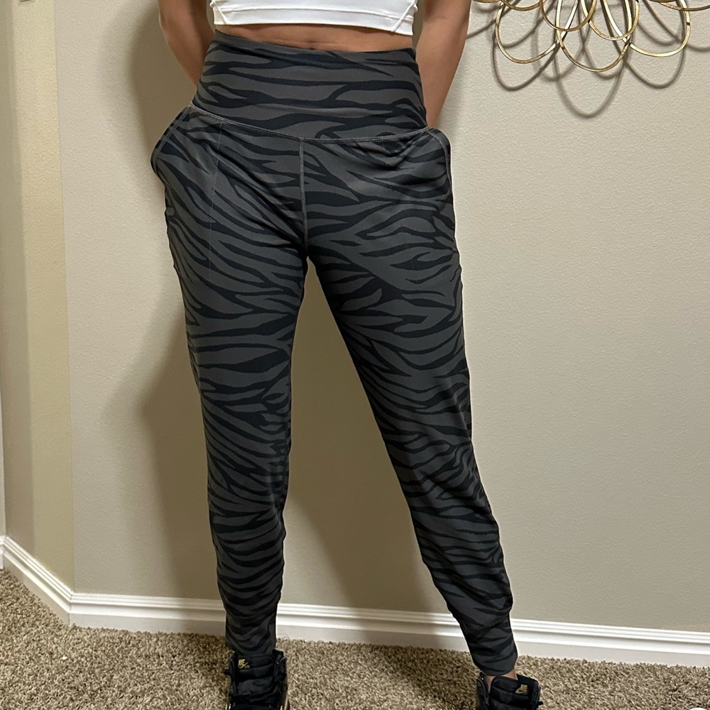 Grey and Black Zebra Print High Waisted Joggers